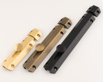 Flush Surface Brass Bolt Lock, Flat sliding barrel offering more security than a conventional barrel bolt. Smooth operation. Heavy weight