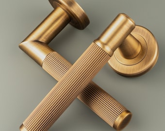 Stunning New Lines Lever on Round Rose Door Handle. Pair of door handles on concealed rose perfect contemporary design