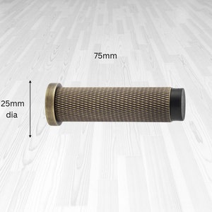Elegant Knurled or lined / reeded Solid Brass Door stopper with rubber end. heavy duty item perfect to protect your door handle wall mounted