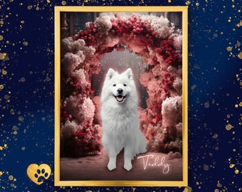Presente para amantes de cães, retrato personalizado, memorial para animais de estimação, presente em lembrança de cães, animal de estimação falecido, asas de anjo, ponte de arco-íris, luto de animais de estimação, guirlanda