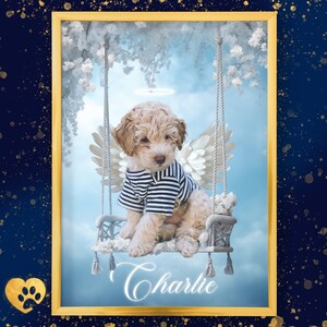 Ritratto di cane personalizzato, Regalo di simpatia per il proprietario dell'animale domestico, animale domestico deceduto, Regalo commemorativo di passaggio del cane, Amante dei cani, Porta del Paradiso, Ponte dell'Arcobaleno, Digitale