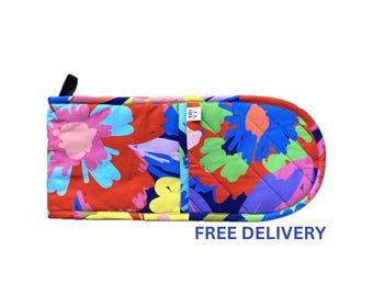 Guante de cocina doble con estampado floral: estampado abstracto, agarradera de cocina hecha a mano