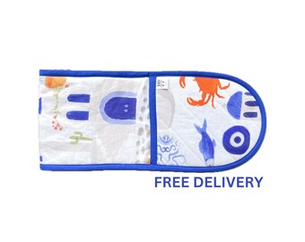 Guante de cocina doble Santorini: agarradera de cocina con estampado de las islas griegas