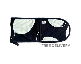 Manopla de horno doble con estampado contemporáneo en negro, verde salvia y azul, agarradera de cocina resistente al calor.