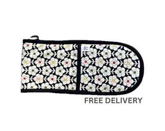 Guante de horno doble con camelia japonesa, agarradera de algodón acolchada