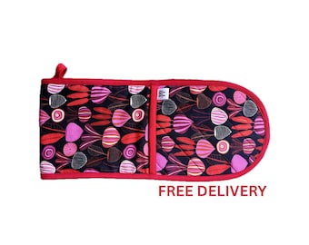 Guante de cocina doble con estampado de remolacha: Agarradera acolchada hecha a mano con estampado vegetal.