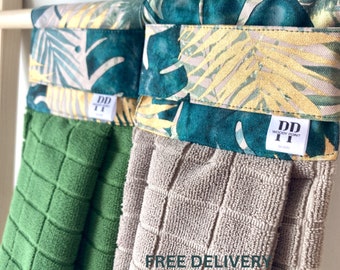 Toalla de mano colgante con forma de hoja tropical, decoración de cocina boho de lujo