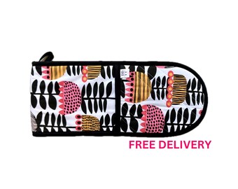 Manopla doble para horno con diseño abstracto de tulipán, estilo moderno de mediados de siglo, resistente al calor