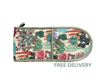 Manopla de horno doble con estampado de cactus, decoración de cocina del suroeste desértico