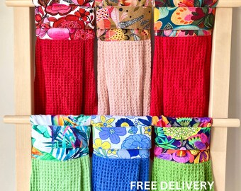 Handmade Waffle Cotton Hanging Towel, Colorful Fabric Loop