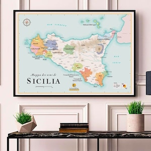 Carte des Vins de Sicile | Affiche 50 x 70 cm | Idée déco pour amateur de vin