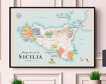 Wine Map of Sicily - Gift Idea for wine lovers