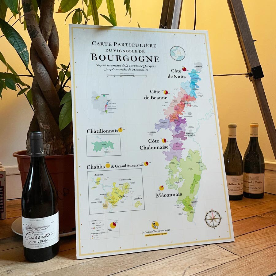 Cartes Des Vins de Bourgogne sur Bois