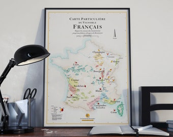 Carte des Vins de France | Affiche 50 x 70 cm | Idée déco pour amateur de vin