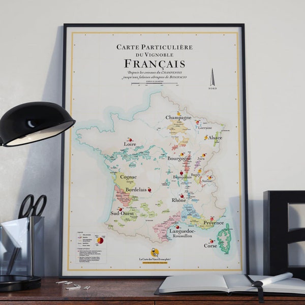 Carte des Vins de France | Affiche 50 x 70 cm | Idée déco pour amateur de vin