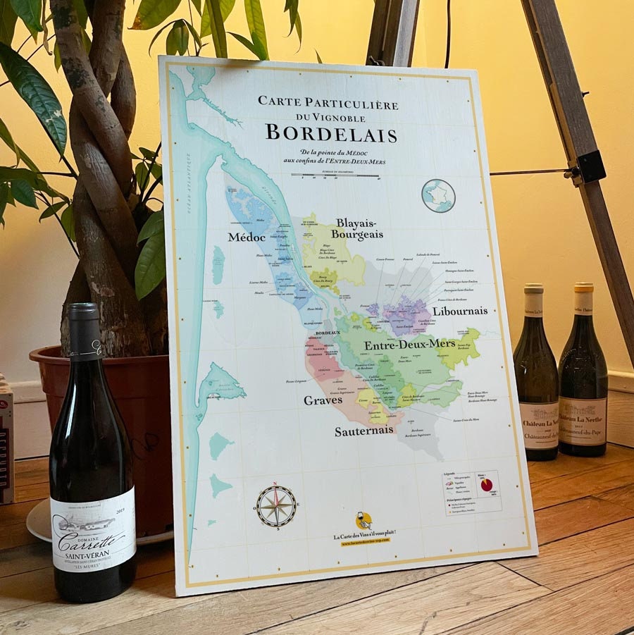 Cartes Des Vins de Bordeaux sur Bois