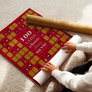100 vins à boire dans sa vie  | Poster à gratter 50 x 70 cm | Idée cadeau pour amateur de vin