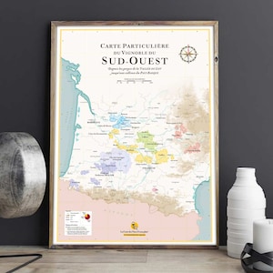 Carte des Vins du Sud-Ouest | Affiche 50 x 70 cm | Idée déco pour amateur de vin