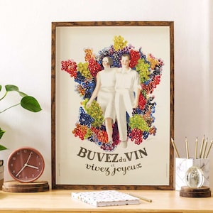 Póster Beba vino, viva con alegría | Póster 50 x 70 cm | Idea de decoración para amantes del vino.