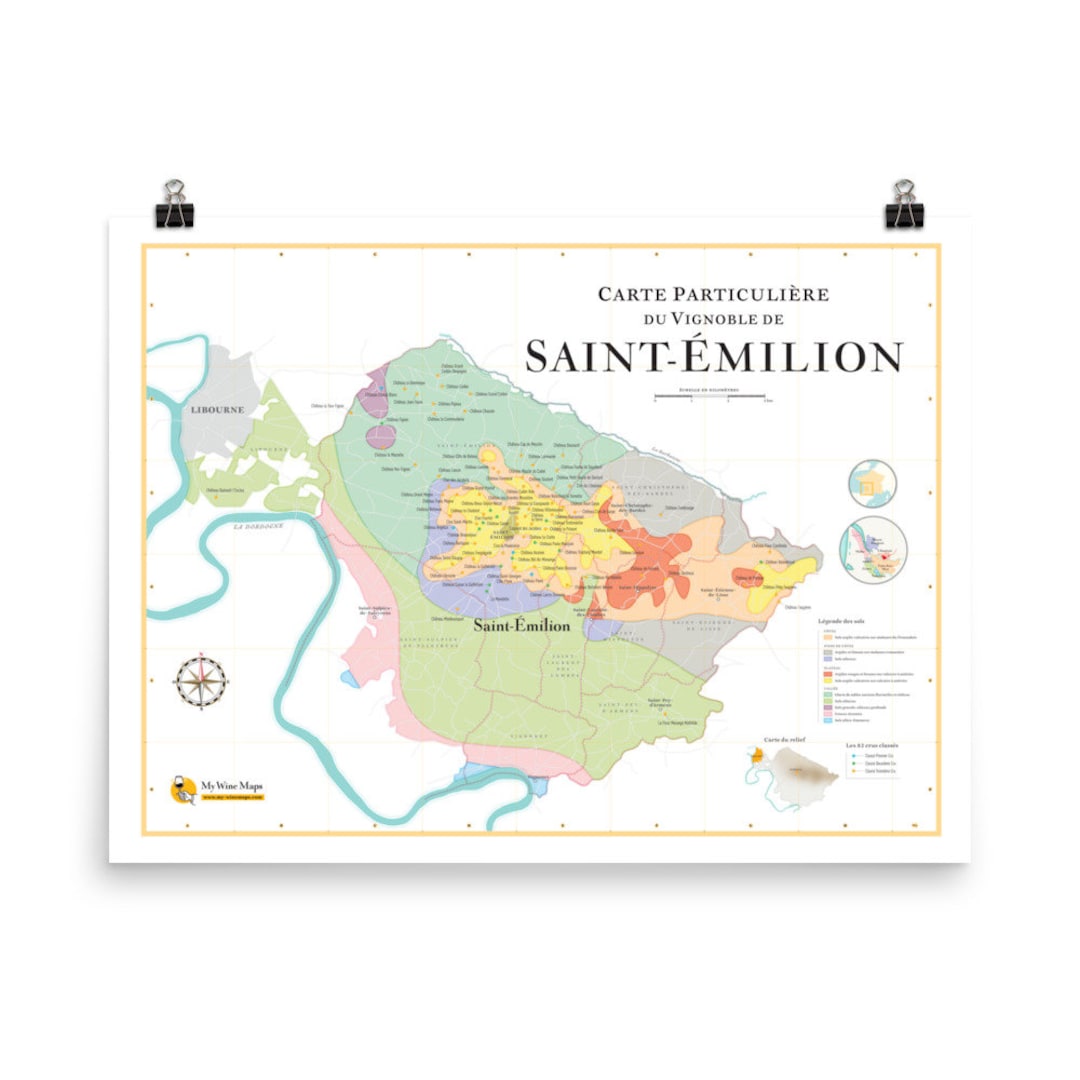 Mapa del vino de Saint Emilion / 24x 18 / Idea de Etsy España