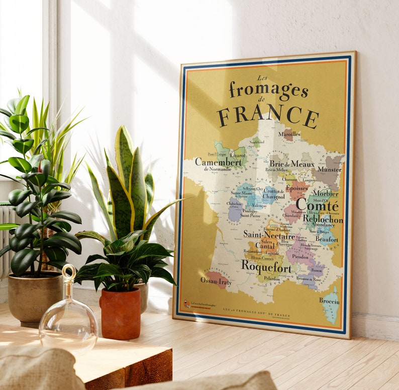 Carte des Fromages de France - Idée cadeau pour gourmands 70x100 cm