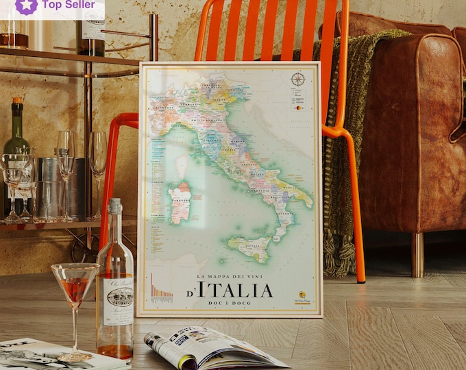 Wine Map Italy - Wine Lover Gift – Kitchen Wall Art – Sommelier Decor