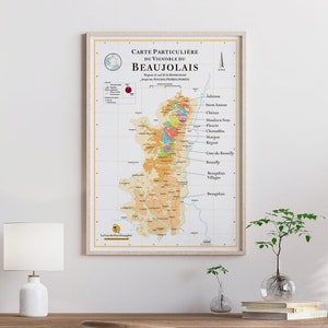 Carte des Vins du Beaujolais | Affiche 50 x 70 cm | Idée déco pour amateur de vin
