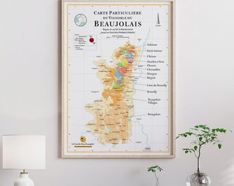 Carte des Vins du Beaujolais | Affiche 50 x 70 cm | Idée déco pour amateur de vin