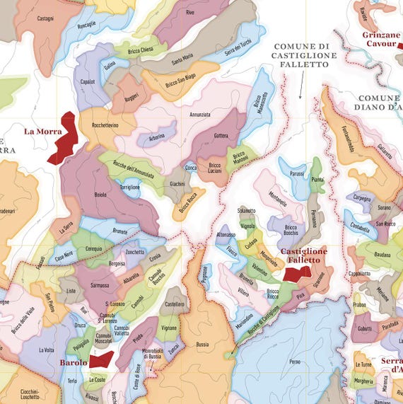 バローロワインマップ｜ポスター 50 x 70 cm｜ワイン愛好家のための