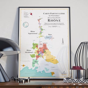 Rhône-wijnkaart | Poster 50 x 70 cm | Decoratie-idee voor wijnliefhebbers