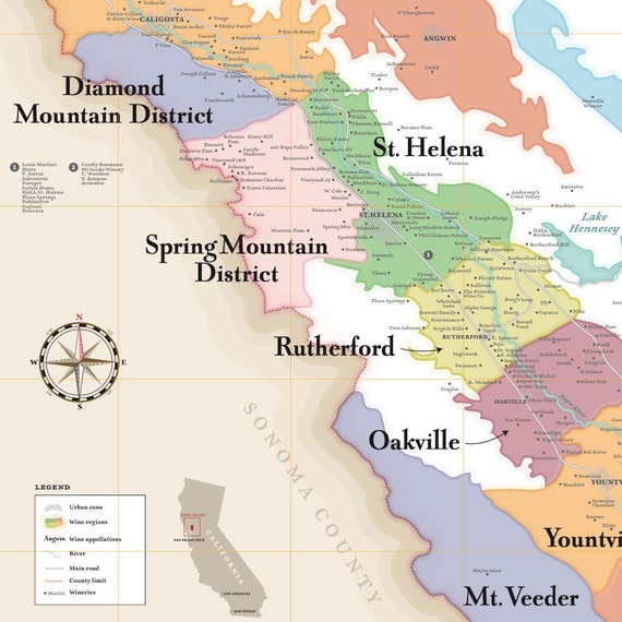 Napa Valley Wine Map | Elegant & Detailed Vineyard Guide - Etsy Canada