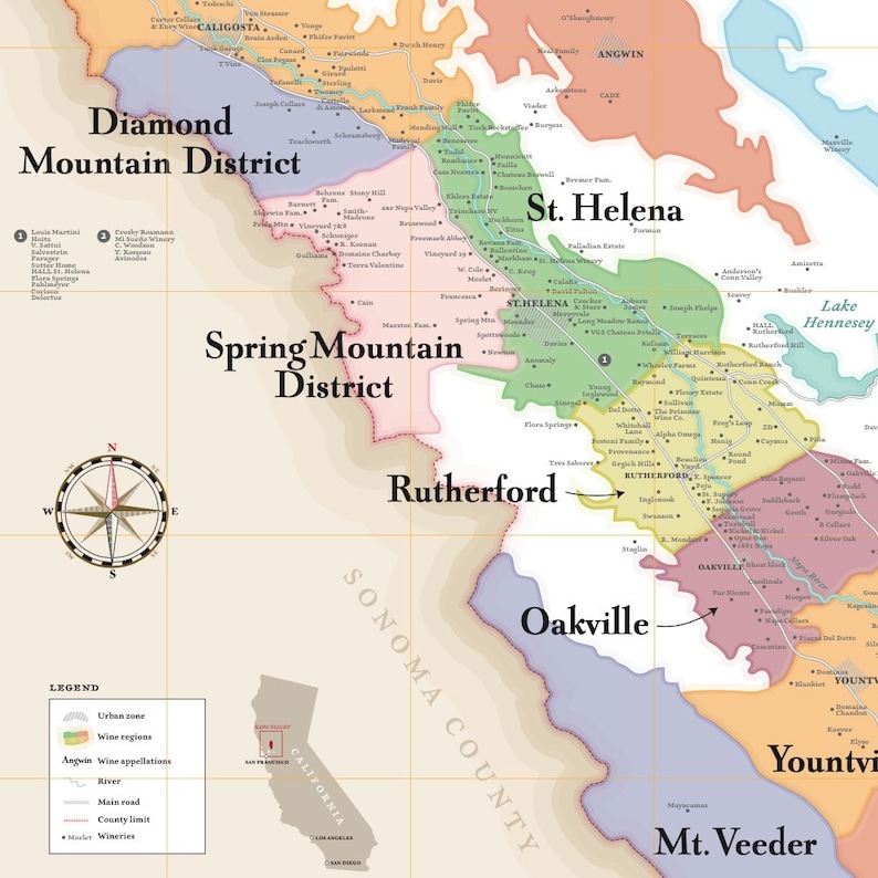 Napa Valley Wine Map | Elegant & Detailed Vineyard Guide - Etsy