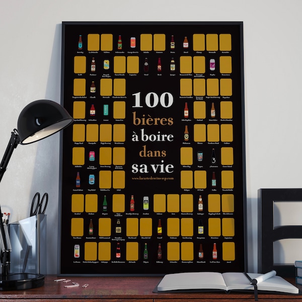 100 bières à boire dans sa vie  | Poster à gratter 50 x 70 cm | Idée cadeau pour amateur de bières