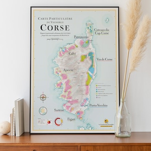 Carte des Vins de Corse | Affiche 50x70 cm | Idée déco pour amateur de vin
