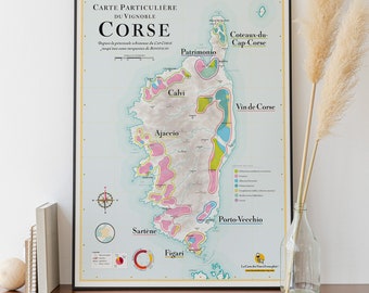 Carte des Vins de Corse | Affiche 50x70 cm | Idée déco pour amateur de vin