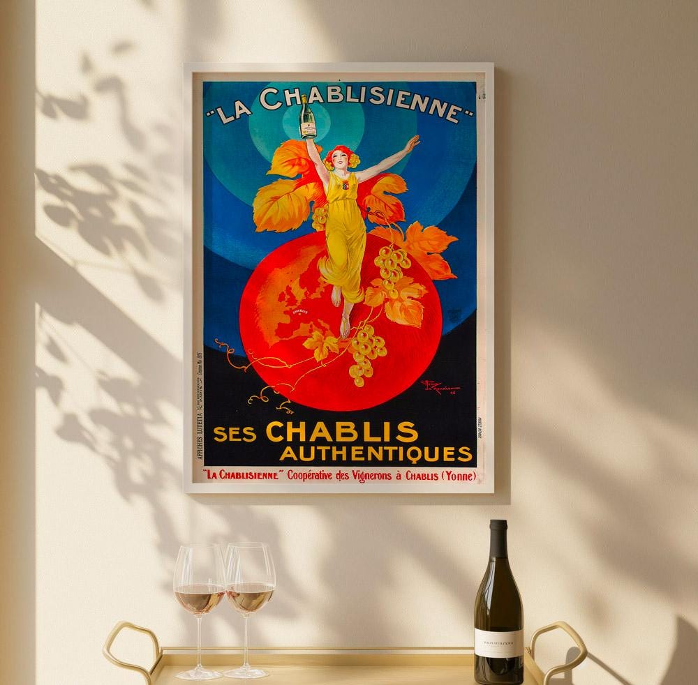 LA CHABLISIENNE - Affiche vintage pour amateur de vin