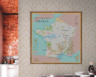 Grande Carte des Vins de France Vintage | Idée déco pour amateur de vin