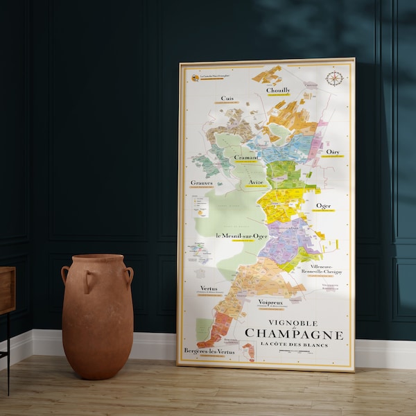 Carte des vins de Champagne (La Côte des Blancs) | 50x100 cm | idée cadeau originale pour amateur de vin