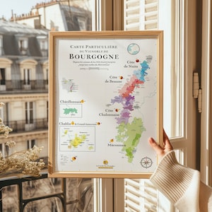 Carte des Vins de Bourgogne |Affiche pour amateur de vin- 30x40 cm