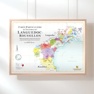 La Carte des Vins du Languedoc-Roussillon | Affiche 50 x 70 cm | Idée déco pour amateur de vin