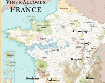 Grande Carte des Vins de France Vintage | Idée déco pour amateur de vin