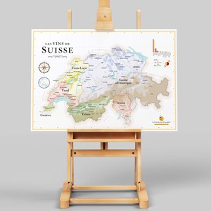 Carte des Vins de Suisse | Affiche 50 x 70 cm | Idée déco pour amateur de vin
