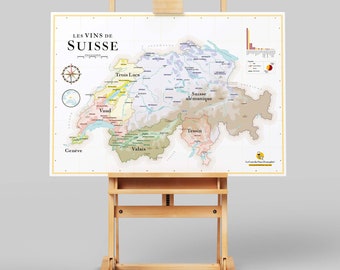 Carte des Vins de Suisse | Affiche 50 x 70 cm | Idée déco pour amateur de vin