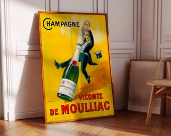 CHAMPAGNE Vicompte de Moulliac (Vintage poster - gift idea for wine lovers)