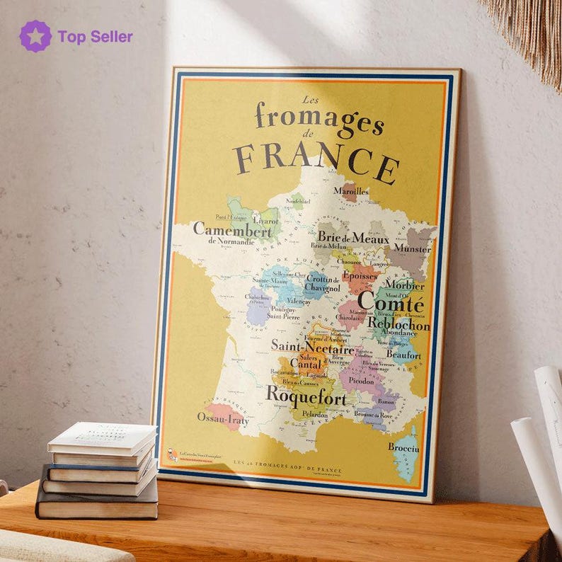 Carte des Fromages de France - Idée cadeau pour gourmands 50x70 cm