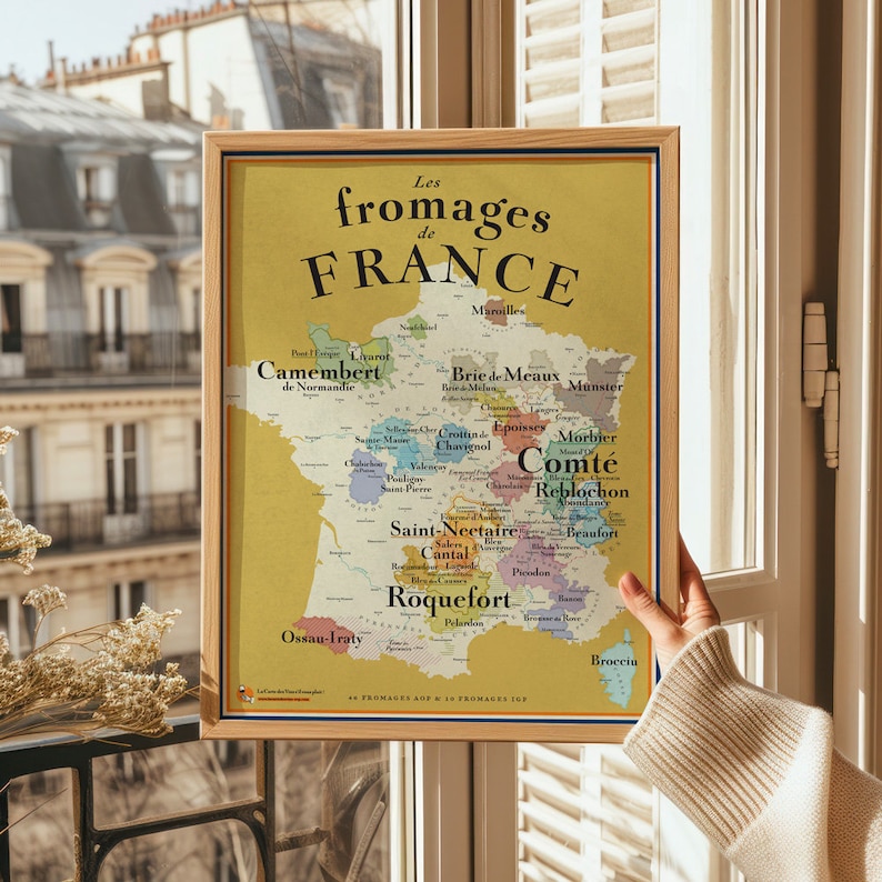 Carte des Fromages de France - Idée cadeau pour gourmands 30x40 cm