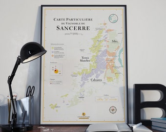 Carte des Vins de Sancerre | Affiche 70 x 50 cm | Idée déco pour amateur de vin