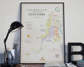 Carte des Vins de Sancerre | Affiche 70 x 50 cm | Idée déco pour amateur de vin