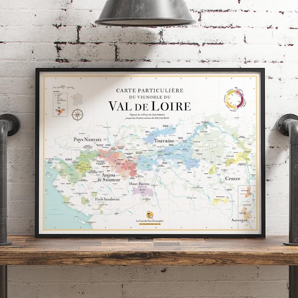 Carte des Vins de Loire | Affiche 70 x 50 cm | Idée déco pour amateur de vin