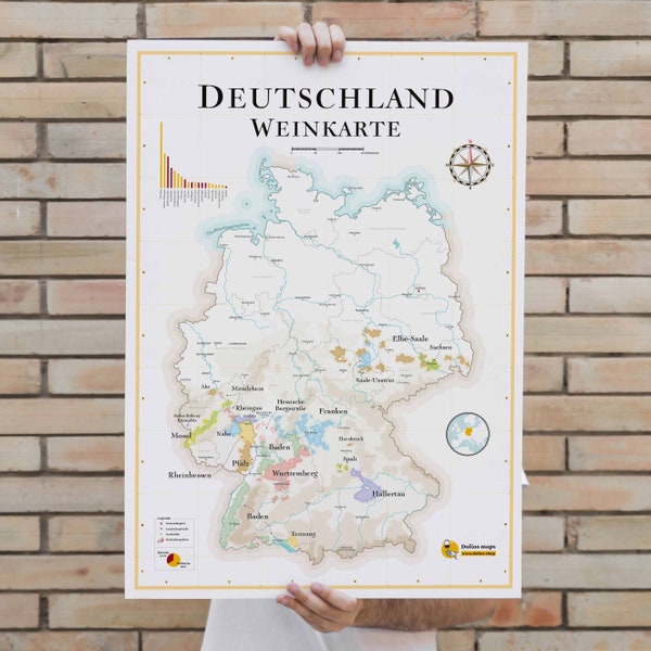 Weinkarte von Deutschland | Poster 50 x 70 cm | Deko-Idee für Weinliebhaber